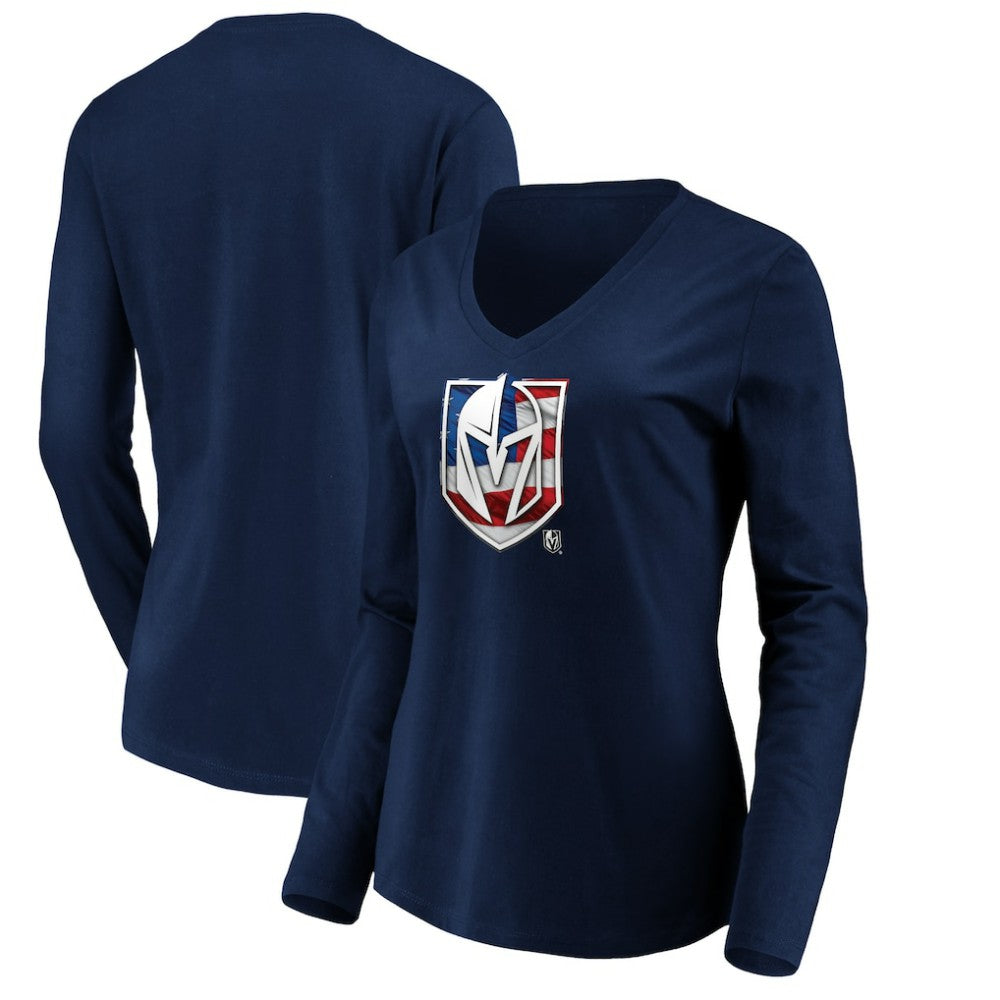 NHL Navy Vegas Golden Knights women's Banner Wave Logo Long Sleeve V-Neck T-Shirt
