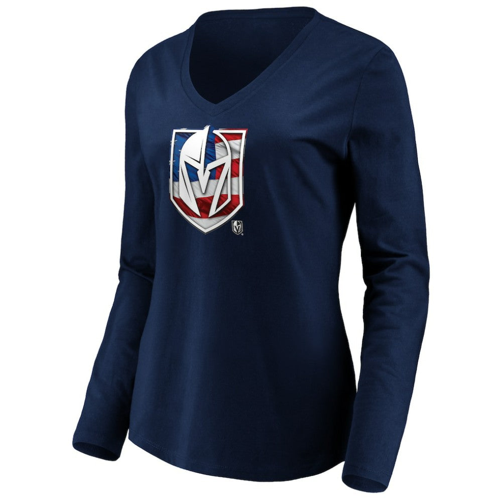 NHL Navy Vegas Golden Knights women's Banner Wave Logo Long Sleeve V-Neck T-Shirt