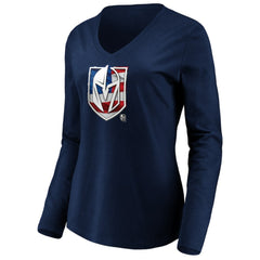 NHL Navy Vegas Golden Knights women's Banner Wave Logo Long Sleeve V-Neck T-Shirt