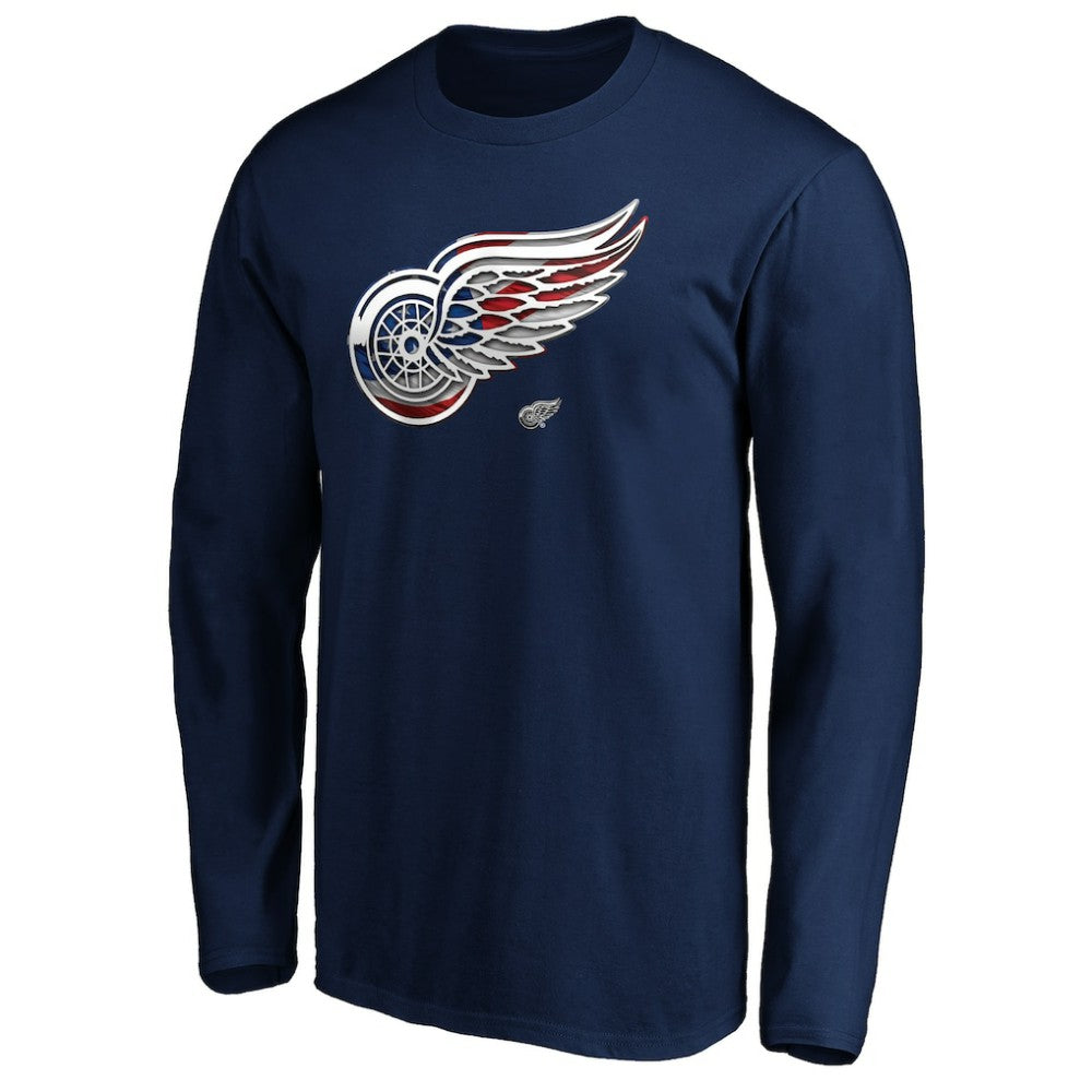 NHL Navy Detroit Red Wings Banner Wave Logo Long Sleeve T-Shirt