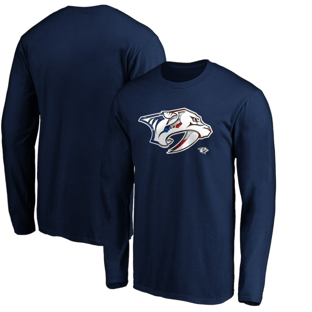 NHL Navy Nashville Predators Banner Wave Logo Long Sleeve T-Shirt