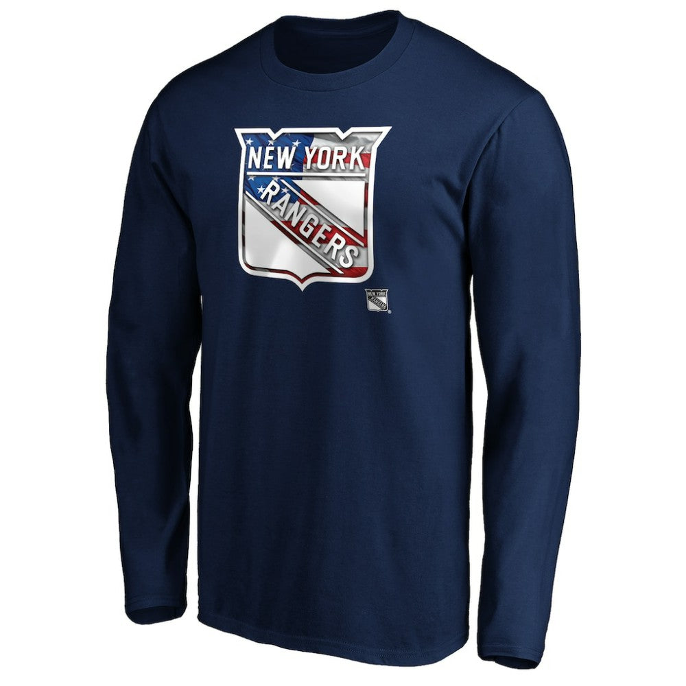 NHL Navy New York Rangers Banner Wave Logo Long Sleeve T-Shirt