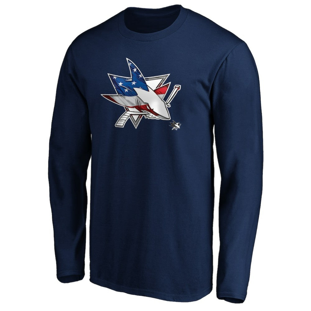 NHL Navy San Jose Sharks Banner Wave Logo Long Sleeve T-Shirt
