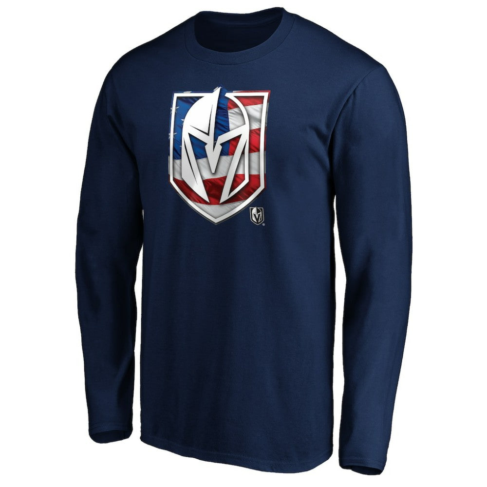 NHL Navy Vegas Golden Knights Banner Wave Logo Long Sleeve T-Shirt