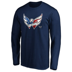NHL Navy Washington Capitals Banner Wave Logo Long Sleeve T-Shirt