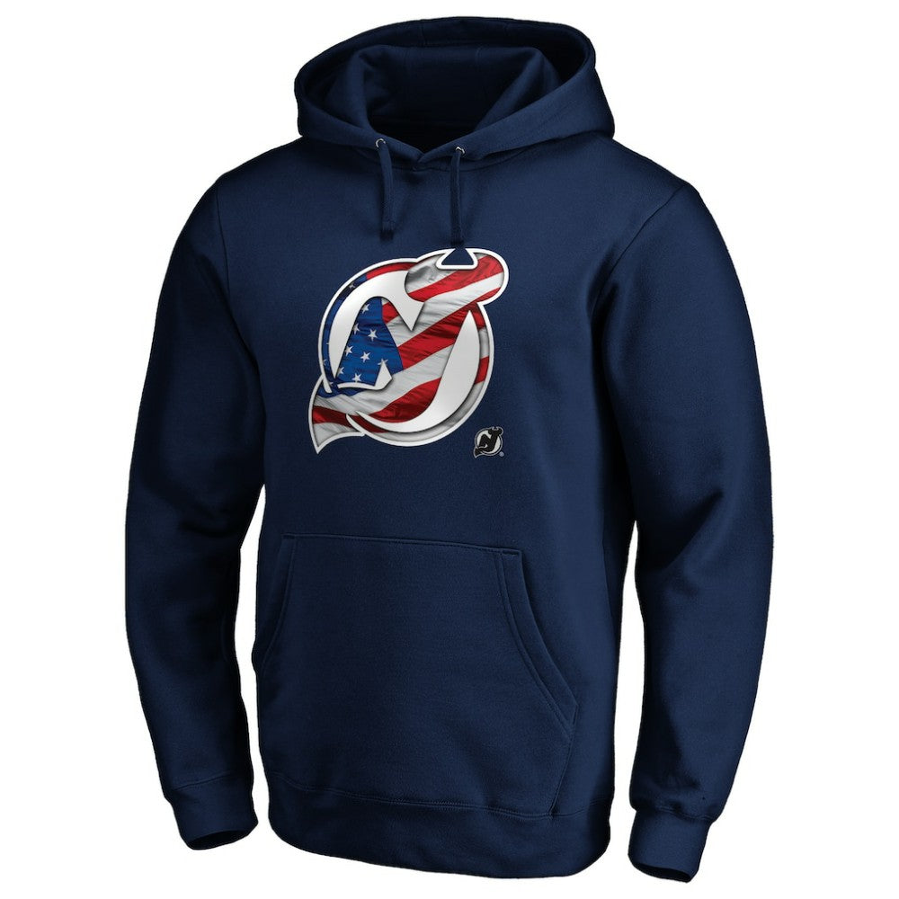 NHL Navy New Jersey Devils Banner Wave Logo Pullover Hoodie