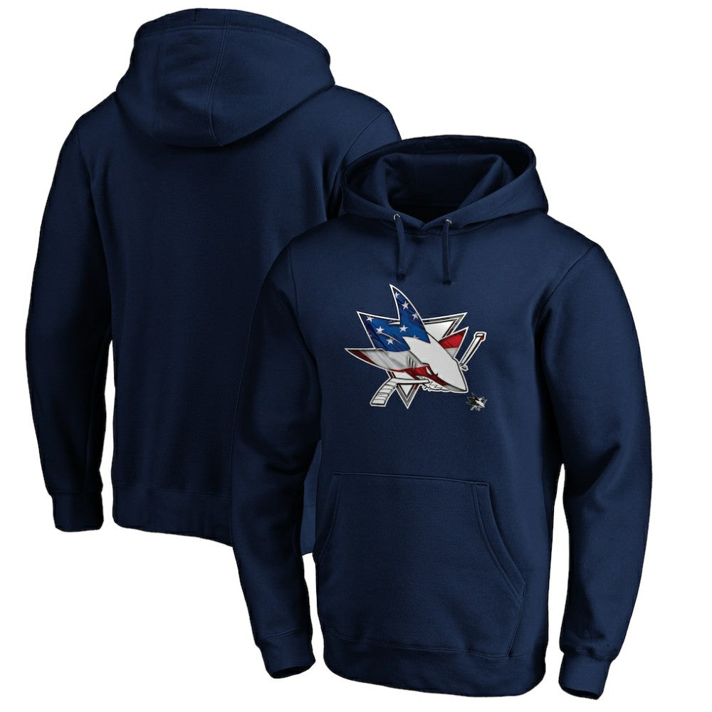 NHL Navy San Jose Sharks Banner Wave Logo Pullover Hoodie