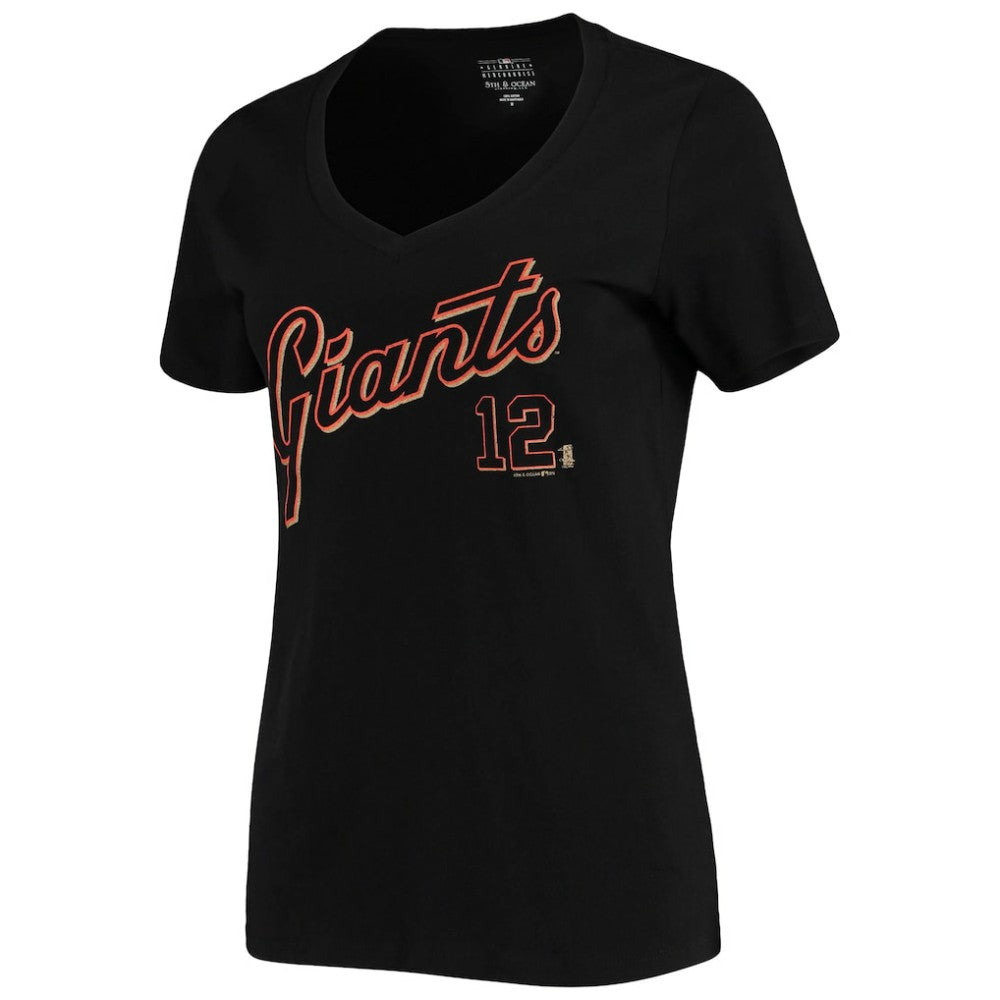 MLB Joe Panik San Francisco Giants 5th & Ocean by New Era Women's Script Name and Number V-Neck T-Shirt Black