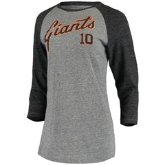 MLB Evan Longoria San Francisco Giants 5th & Ocean by New Era Women's Script Name & Number Raglan Tri-Blend 3/4-Sleeve T-Shirt