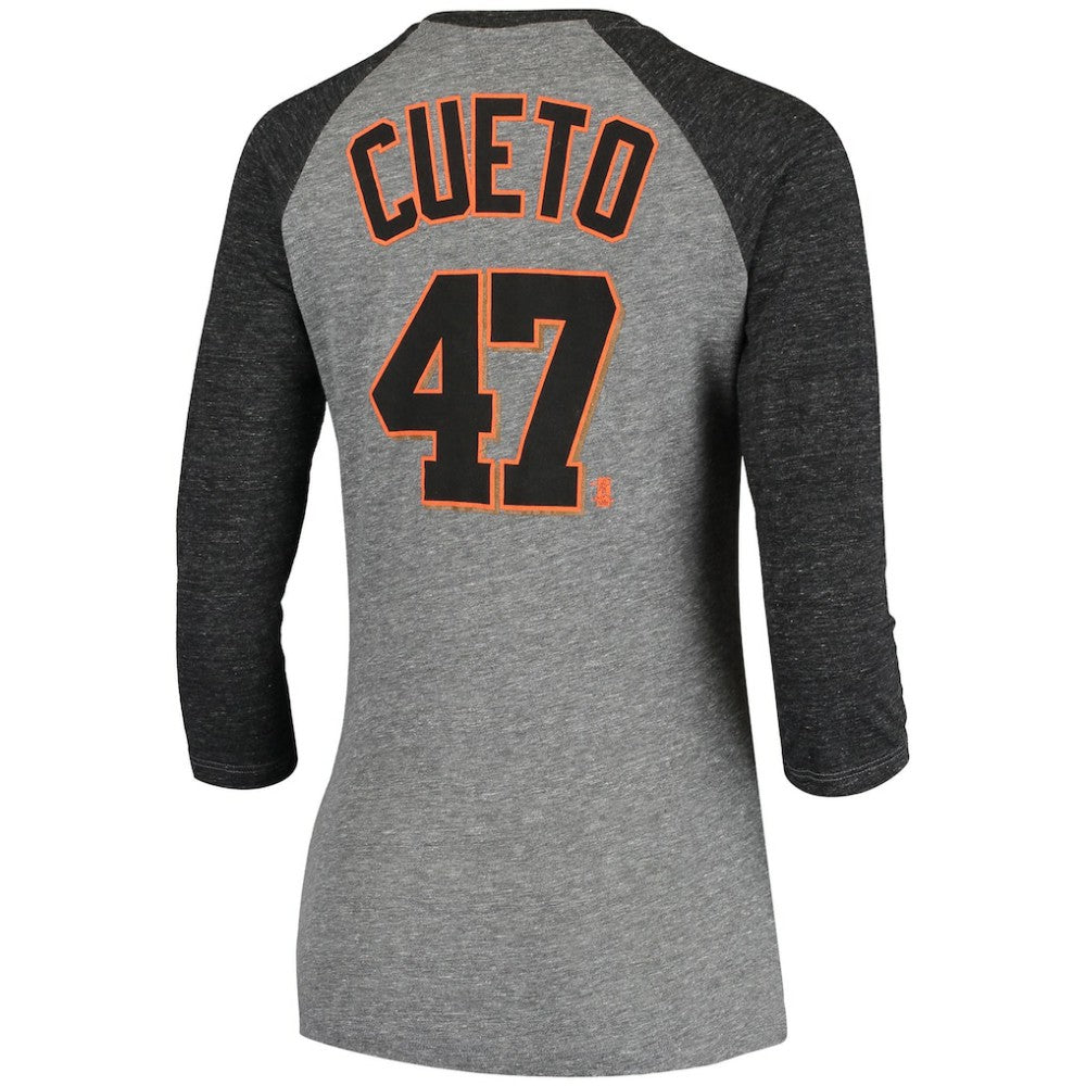 MLB Johnny Cueto San Francisco Giants 5th & Ocean by New Era Women's Script Name & Number Raglan Tri-Blend 3/4-Sleeve T-Shirt