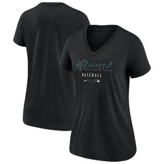 MLB Miami Marlins Nike Women's Authentic Collection Tri-Blend V-Neck T-Shirt
