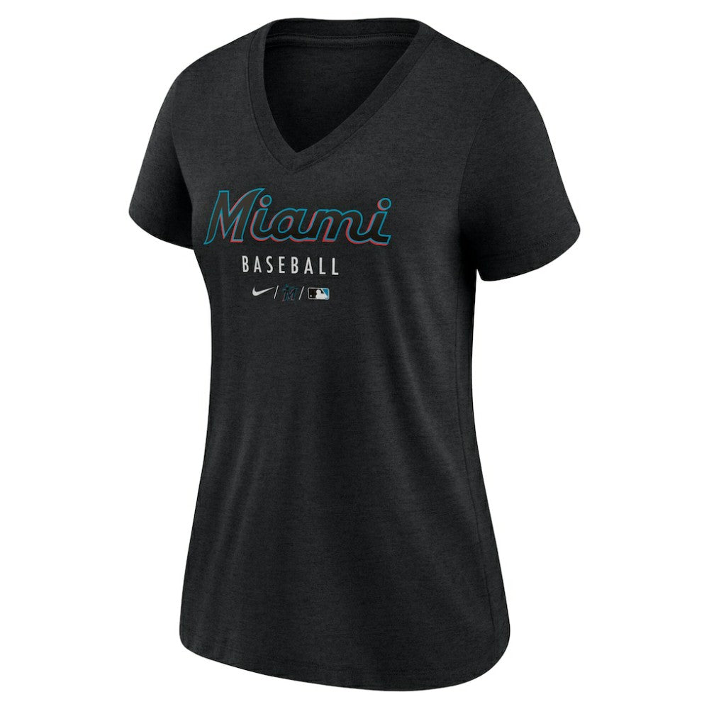 MLB Miami Marlins Nike Women's Authentic Collection Tri-Blend V-Neck T-Shirt