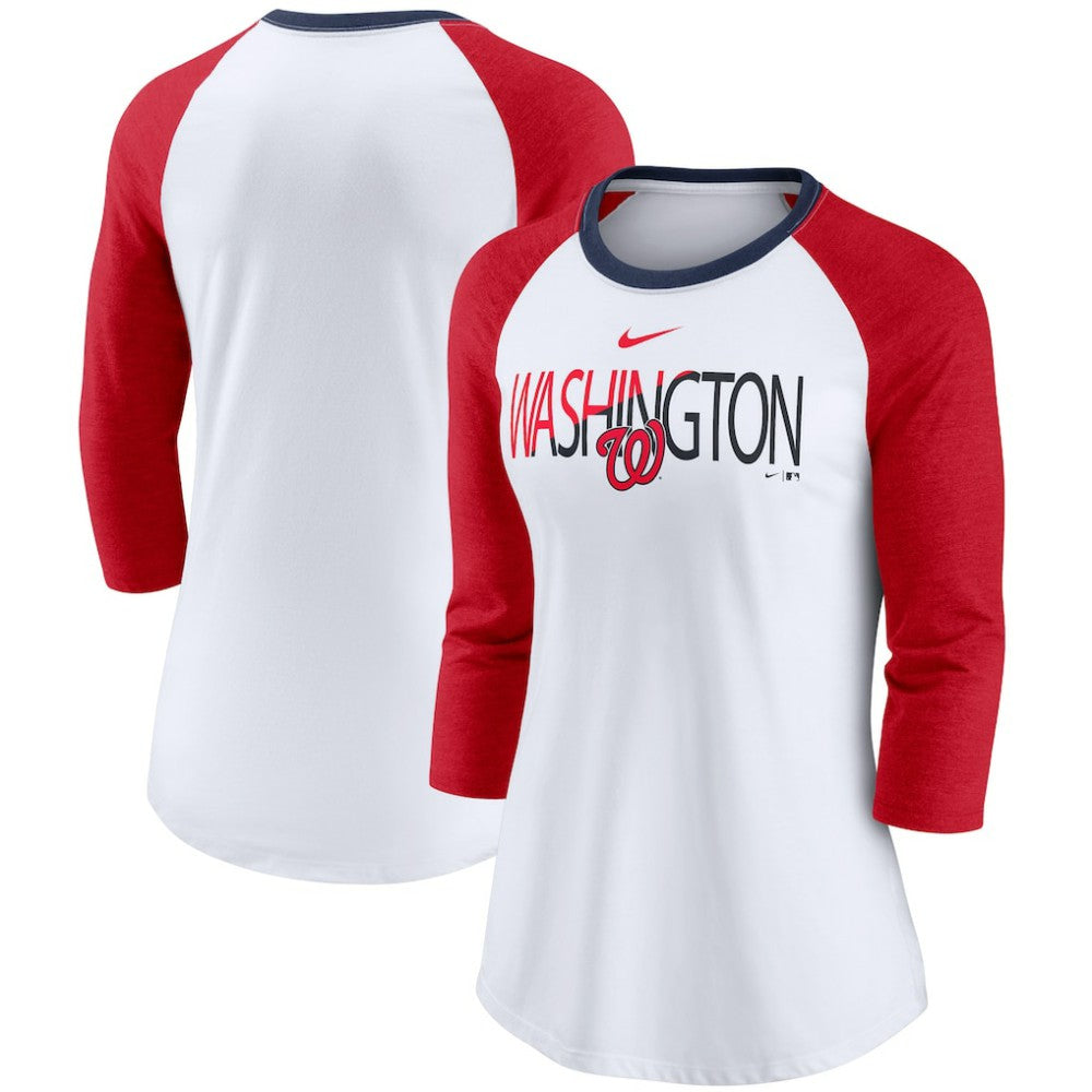 MLB Washington Nationals Nike Women's Color Split Tri-Blend 3/4-Sleeve Raglan T-Shirt