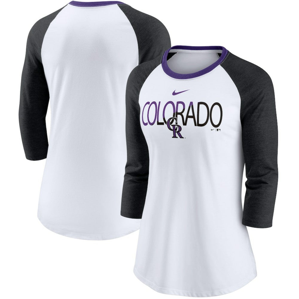 MLB Colorado Rockies Nike Women's Color Split Tri-Blend 3/4-Sleeve Raglan T-Shirt