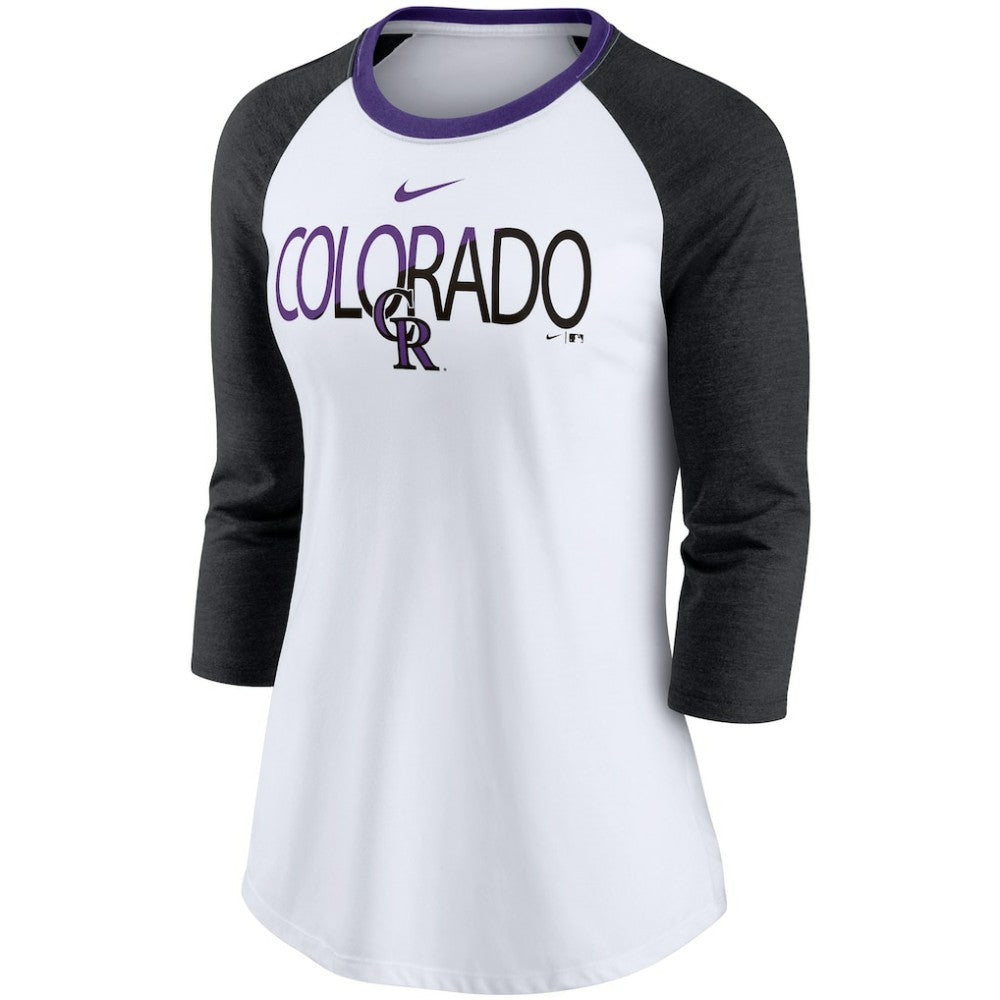 MLB Colorado Rockies Nike Women's Color Split Tri-Blend 3/4-Sleeve Raglan T-Shirt