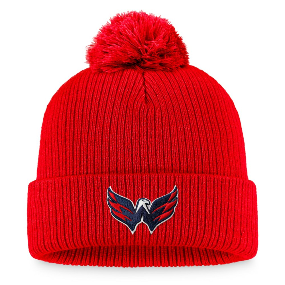 NHL Red Washington Capitals Fanatics Primary Logo Cuffed Knit Hat with Pom