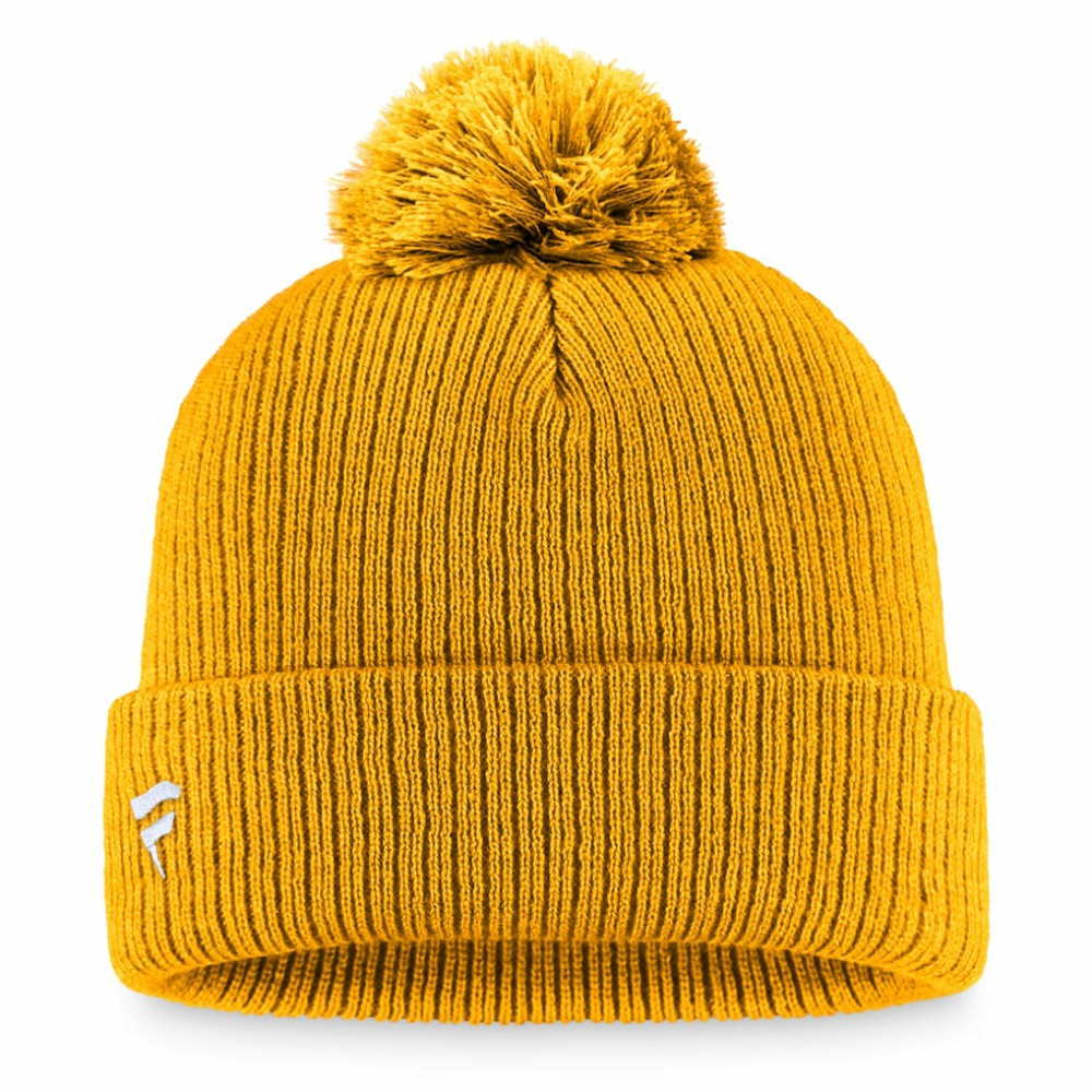 NHL Gold Nashville Predators Fanatics Primary Logo Cuffed Knit Hat with Pom