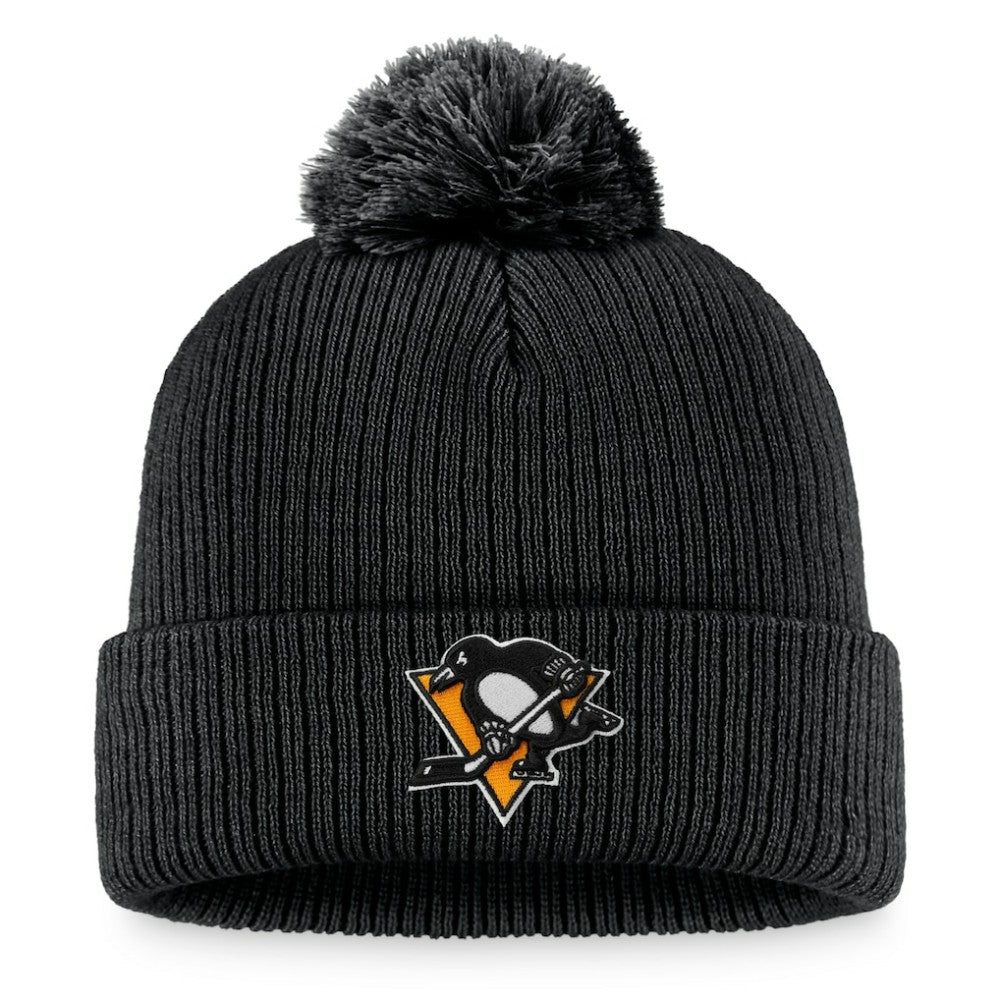 NHL Black Pittsburgh Penguins Fanatics Primary Logo Cuffed Knit Hat with Pom