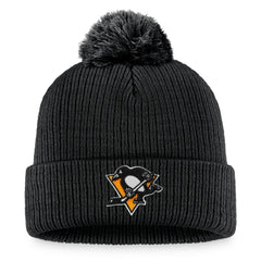 NHL Black Pittsburgh Penguins Fanatics Primary Logo Cuffed Knit Hat with Pom