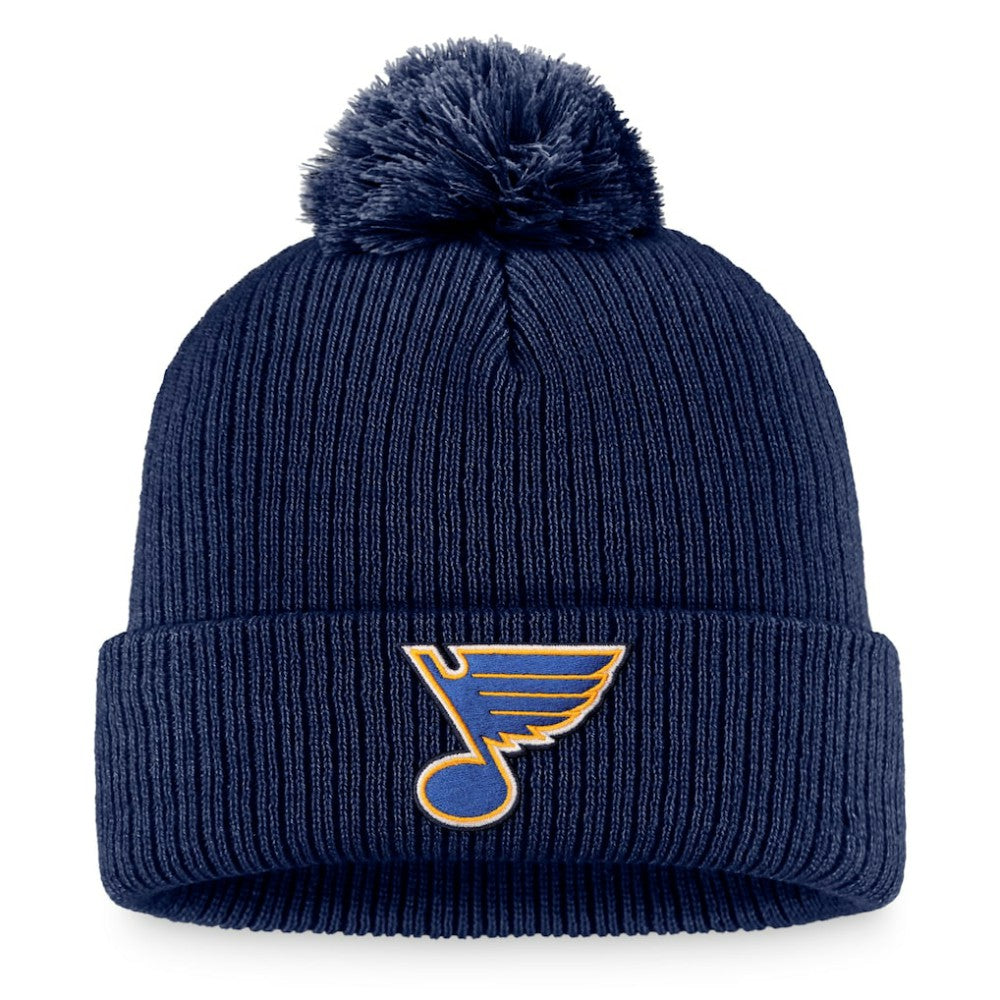 NHL Navy St. Louis Blues Fanatics Primary Logo Cuffed Knit Hat with Pom