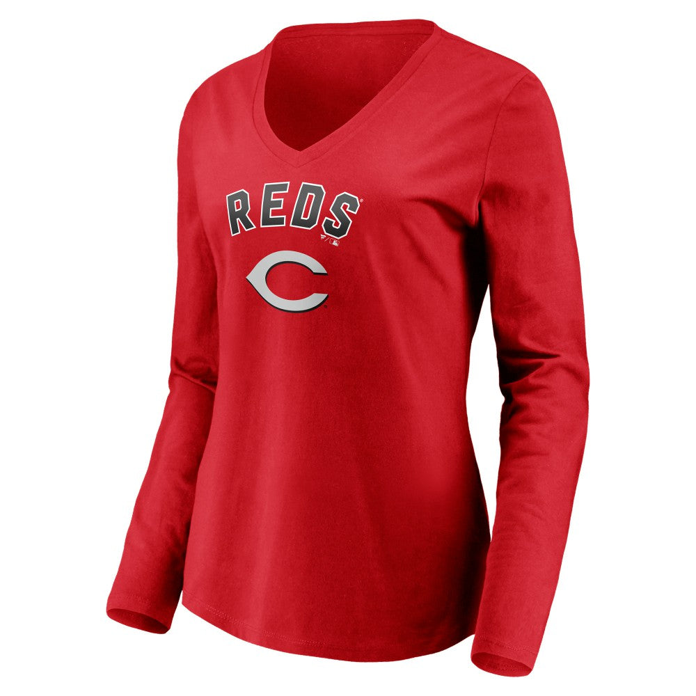MLB Cincinnati Reds Women's Personalized Winning Streak Name & Number Long Sleeve V-Neck T-Shirt