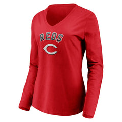 MLB Cincinnati Reds Women's Personalized Winning Streak Name & Number Long Sleeve V-Neck T-Shirt