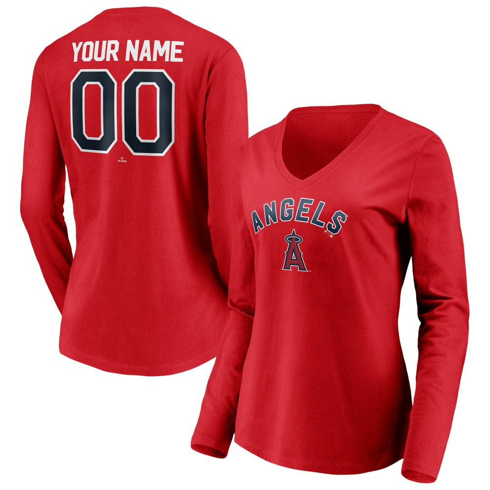 MLB Los Angeles Angels Women's Personalized Winning Streak Name & Number Long Sleeve V-Neck T-Shirt