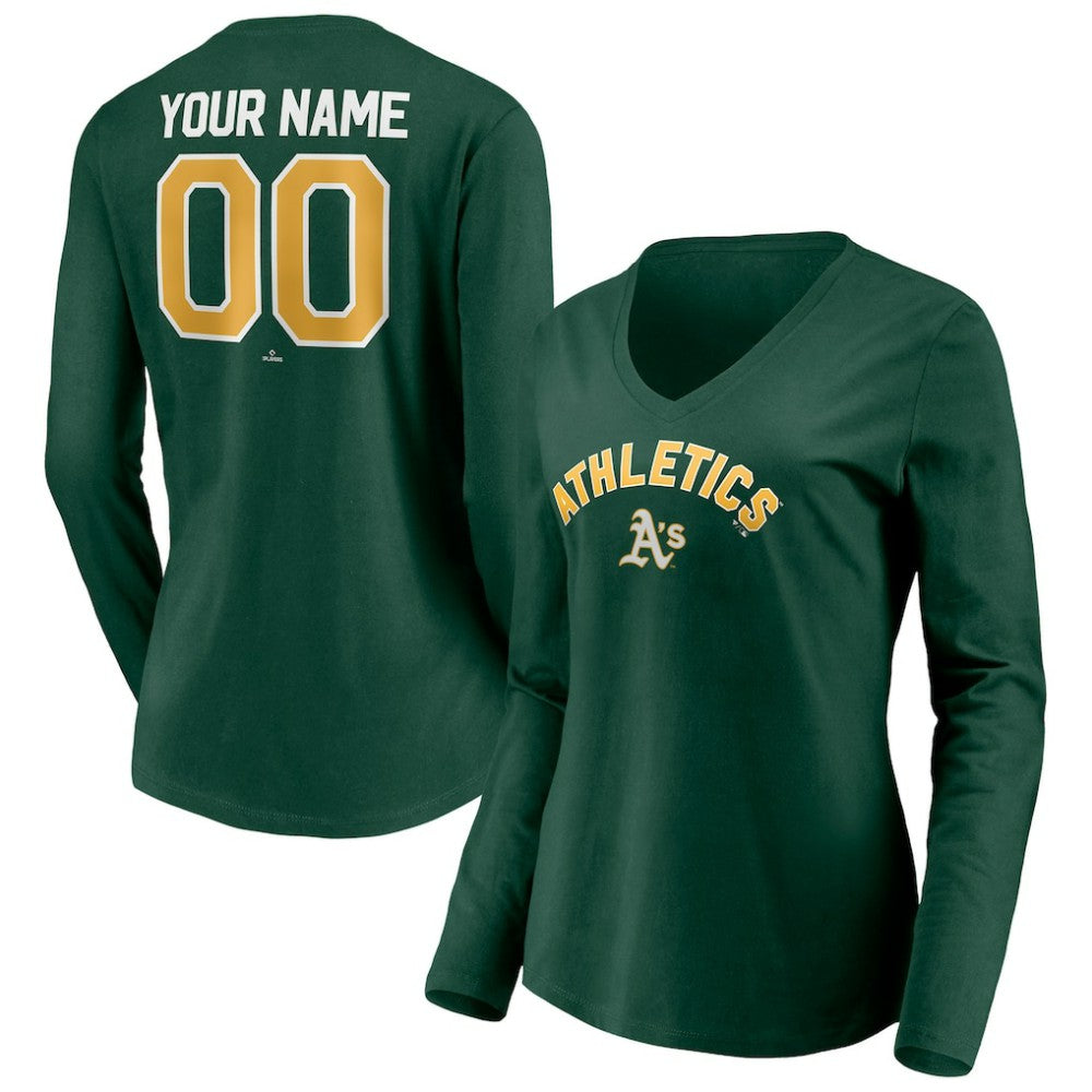 MLB Athletics Women's Personalized Winning Streak Name & Number Long Sleeve V-Neck T-Shirt