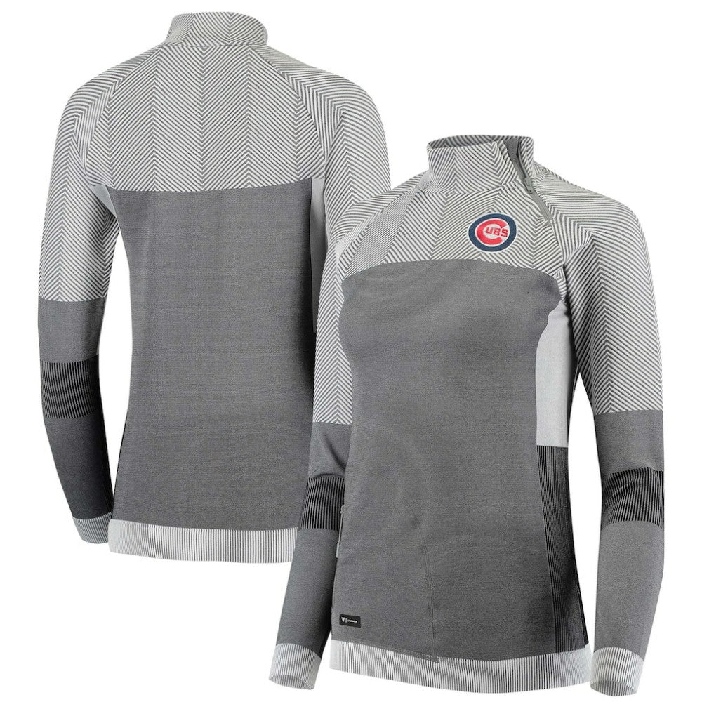 MLB Chicago Cubs Levelwear Women's Verse Asymmetrical Raglan Tri-Blend Quarter-Zip Jacket