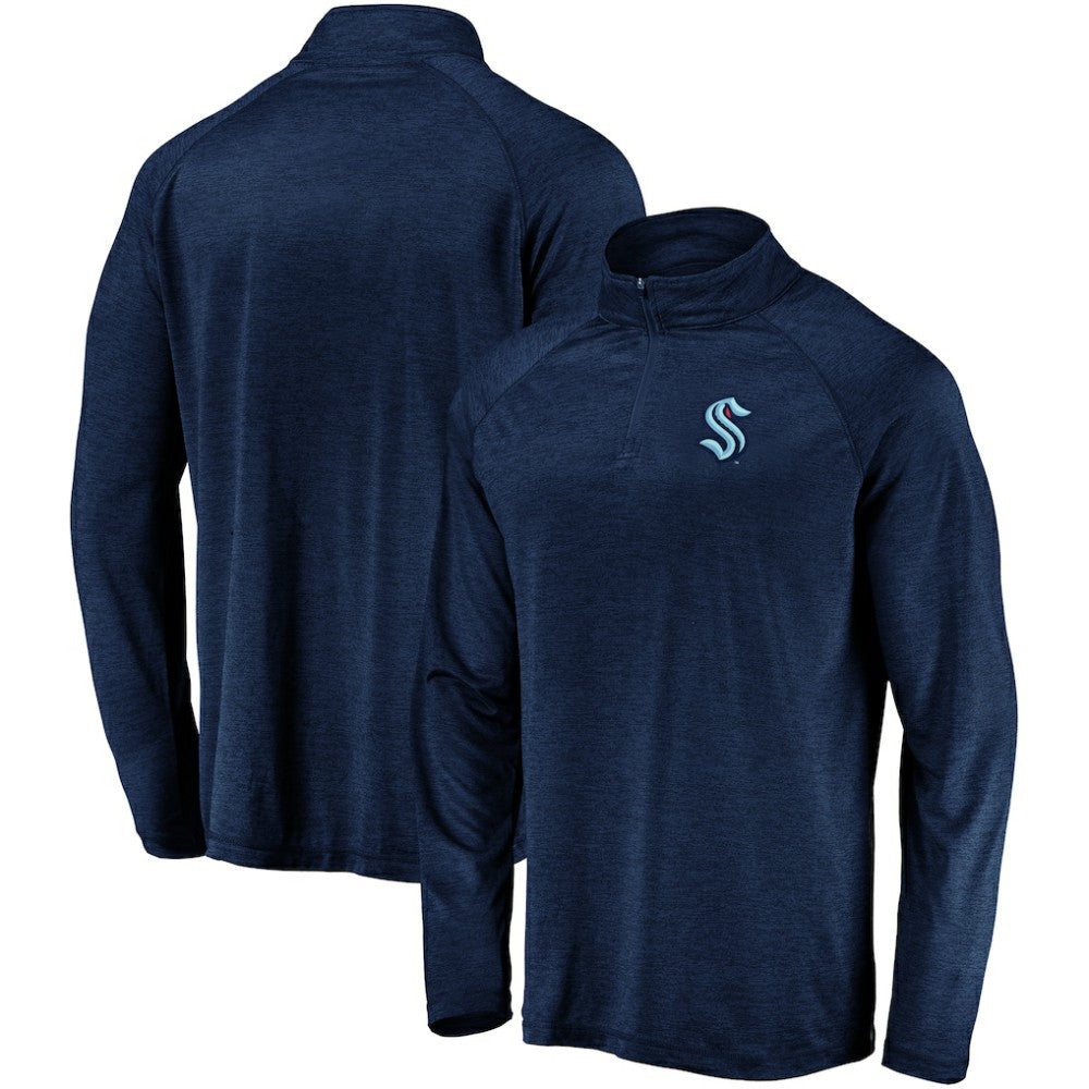 NHL Navy Seattle Kraken Fanatics Primary Logo Quarter-Zip Pullover Fleece Jacket