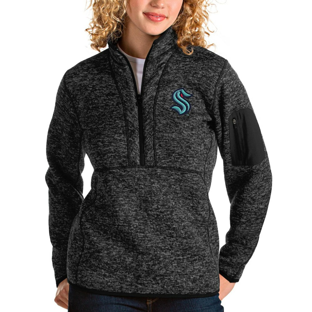 NHL Heather Black Seattle Kraken Antigua Women's Fortune Half-Zip Sweatshirt