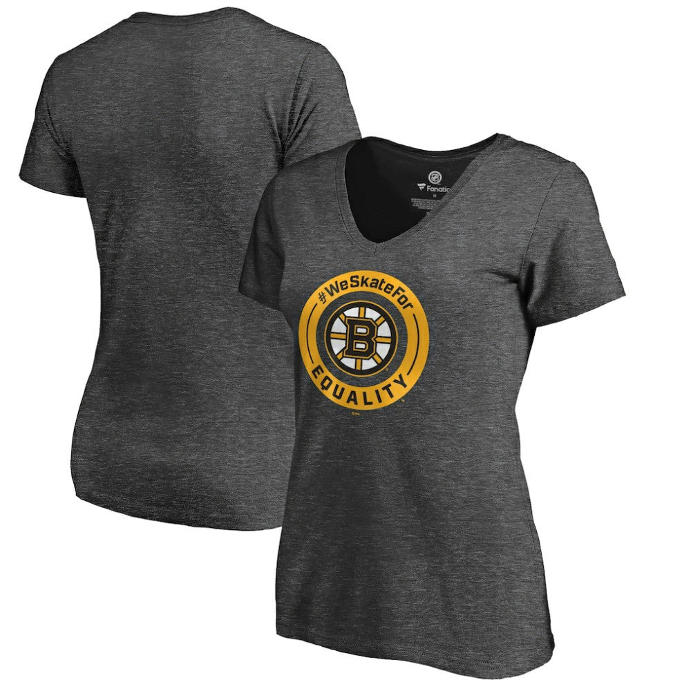 NHL Heather Gray Boston Bruins Women's #WeSkateFor V-Neck T-Shirt