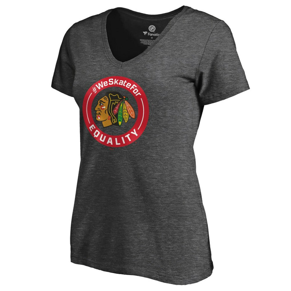 NHL Heather Gray Chicago Blackhawks Women's #WeSkateFor V-Neck T-Shirt
