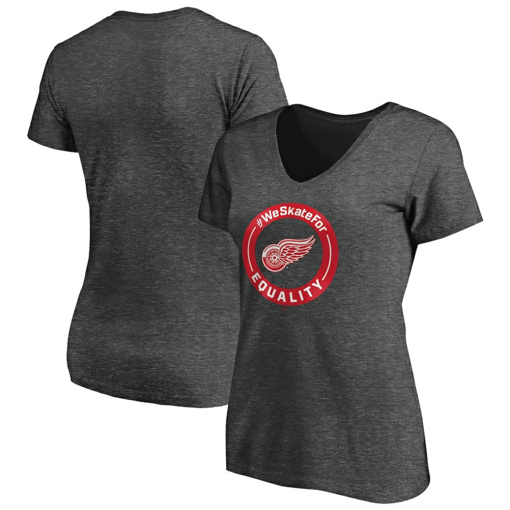NHL Heather Gray Detroit Red Wings Women's #WeSkateFor V-Neck T-Shirt