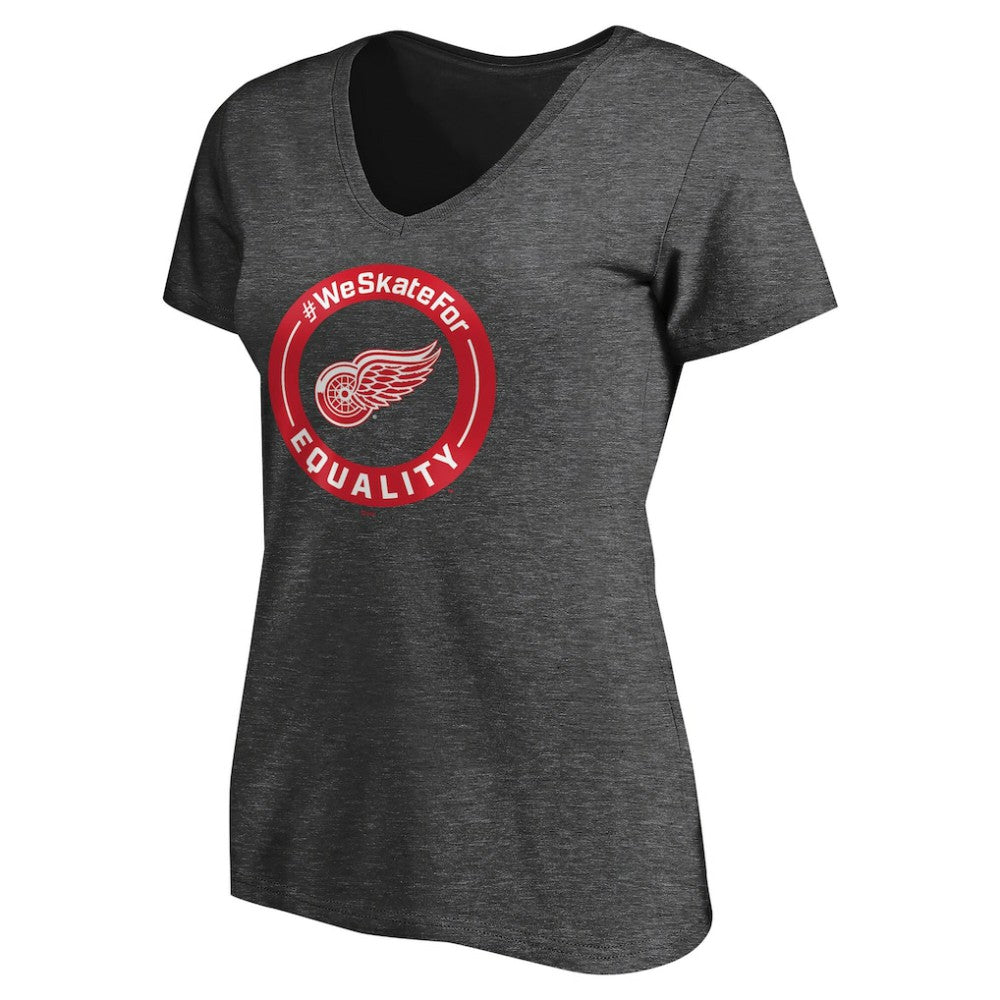 NHL Heather Gray Detroit Red Wings Women's #WeSkateFor V-Neck T-Shirt