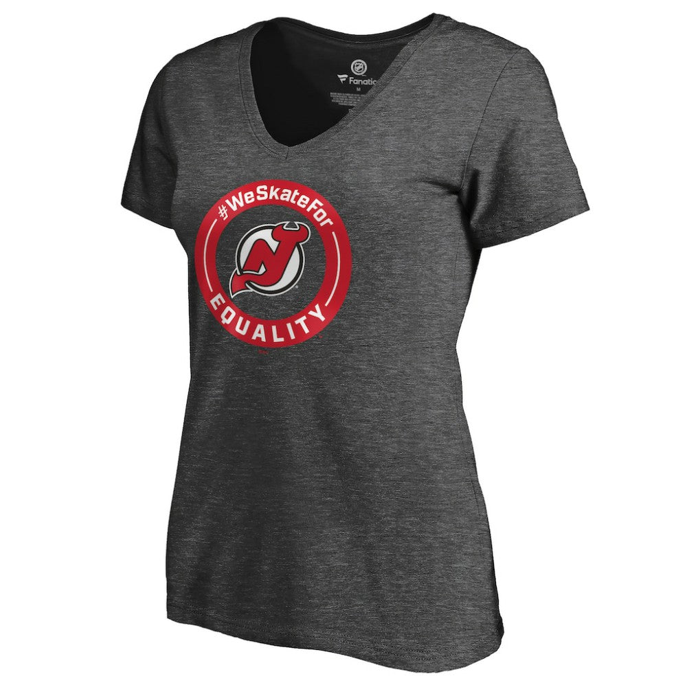 NHL Heather Gray New Jersey Devils Women's #WeSkateFor V-Neck T-Shirt