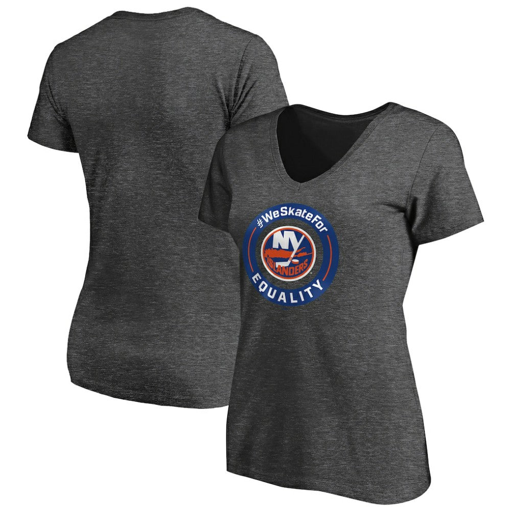 NHL Heather Gray New York Islanders Women's #WeSkateFor V-Neck T-Shirt