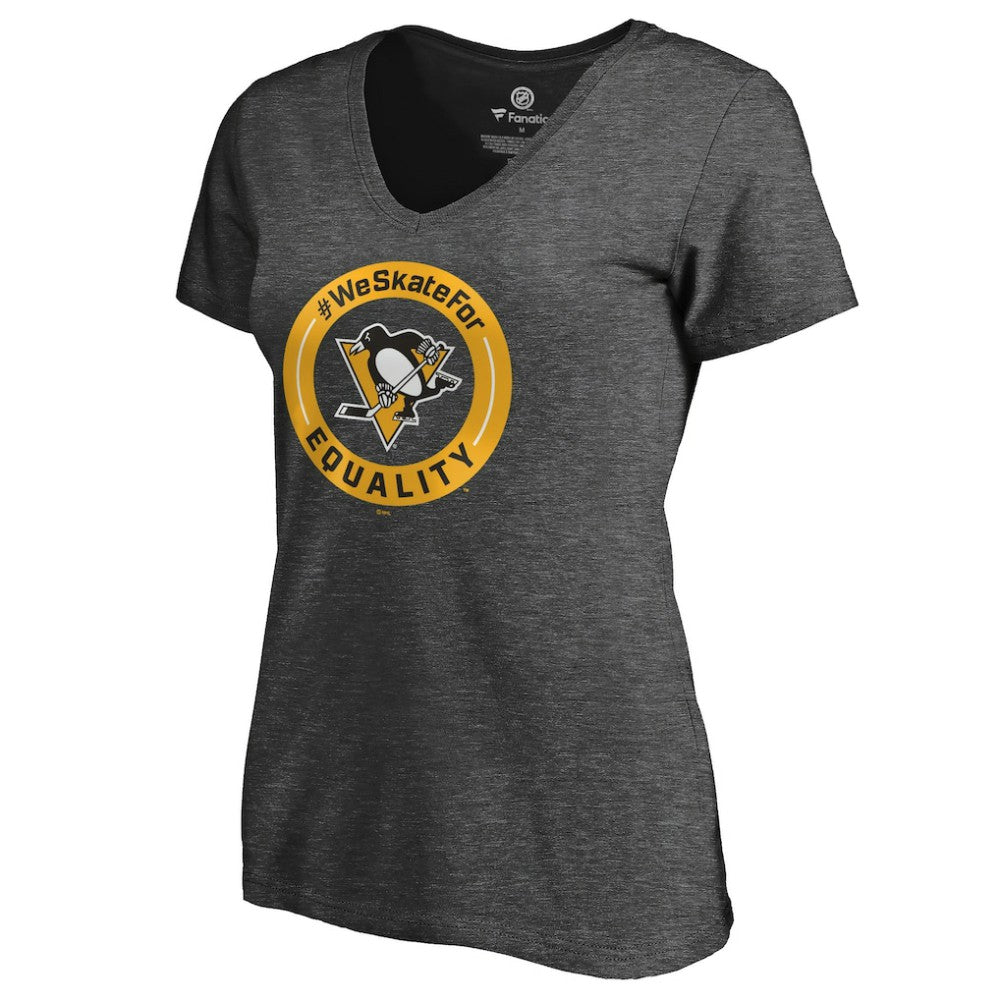 NHL Heather Gray Pittsburgh Penguins Women's #WeSkateFor V-Neck T-Shirt