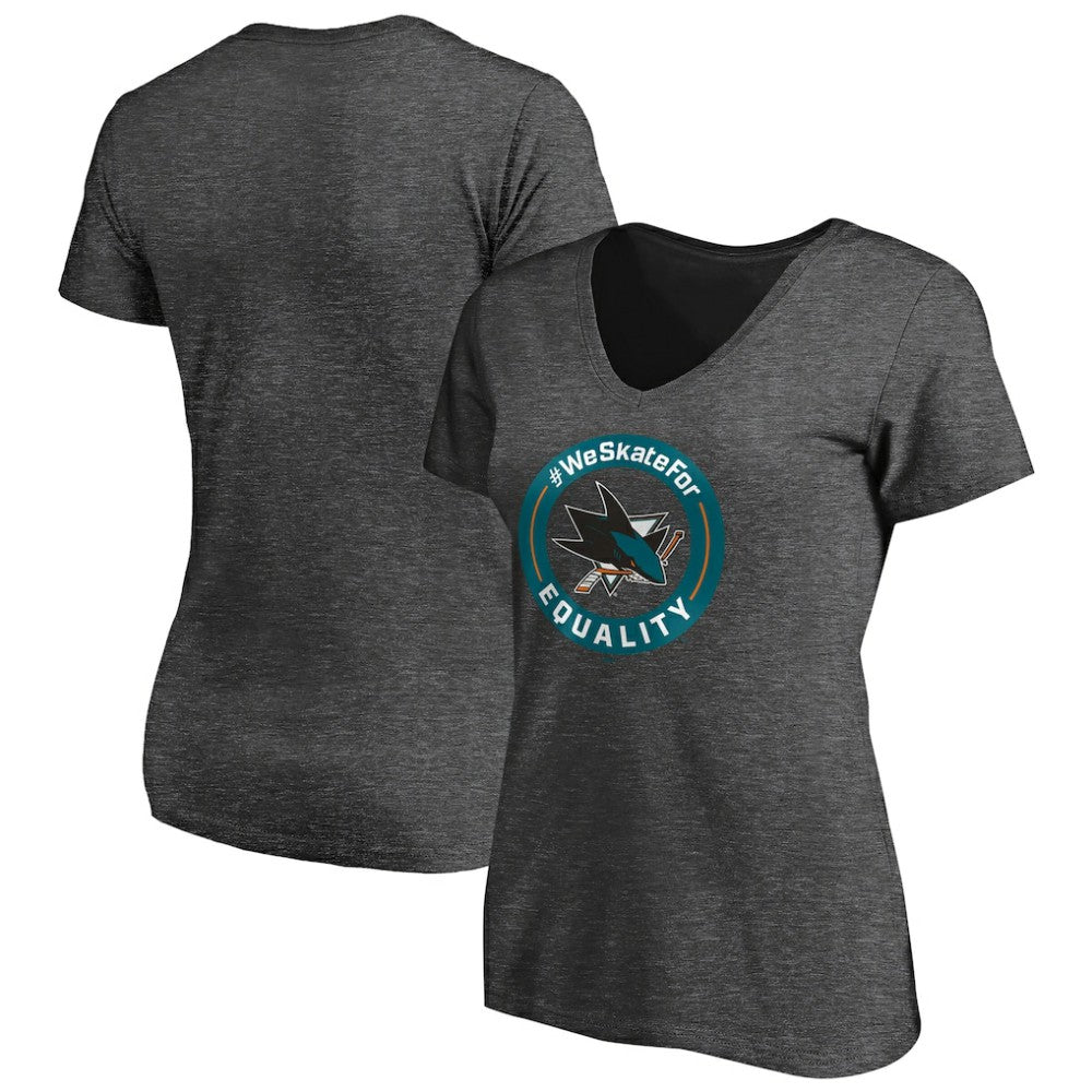 NHL Heather Gray San Jose Sharks Women's #WeSkateFor V-Neck T-Shirt