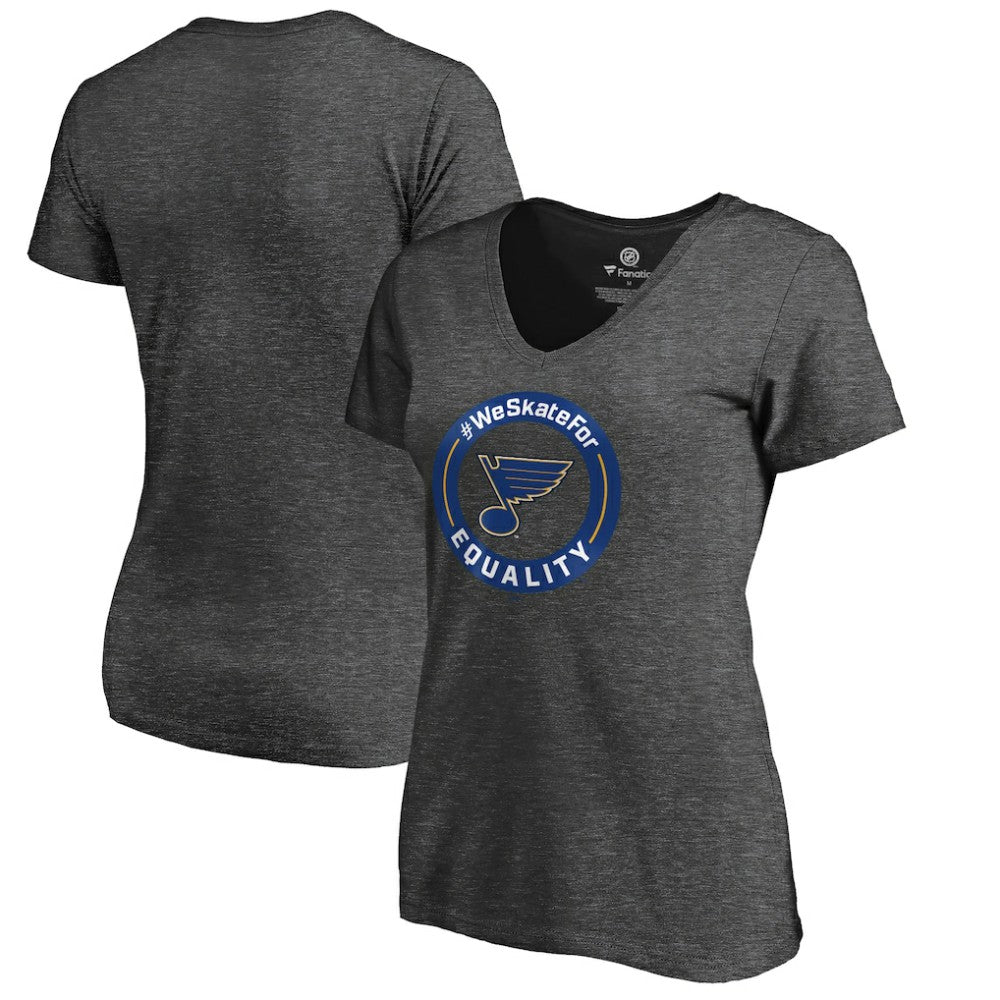 NHL Heather Gray St. Louis Blues Women's #WeSkateFor V-Neck T-Shirt