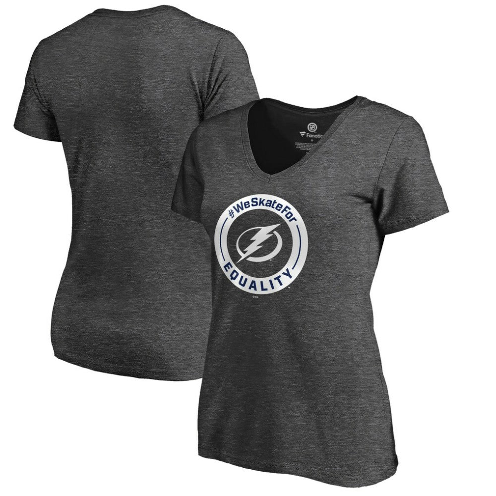 NHL Heather Gray Tampa Bay Lightning Women's #WeSkateFor V-Neck T-Shirt
