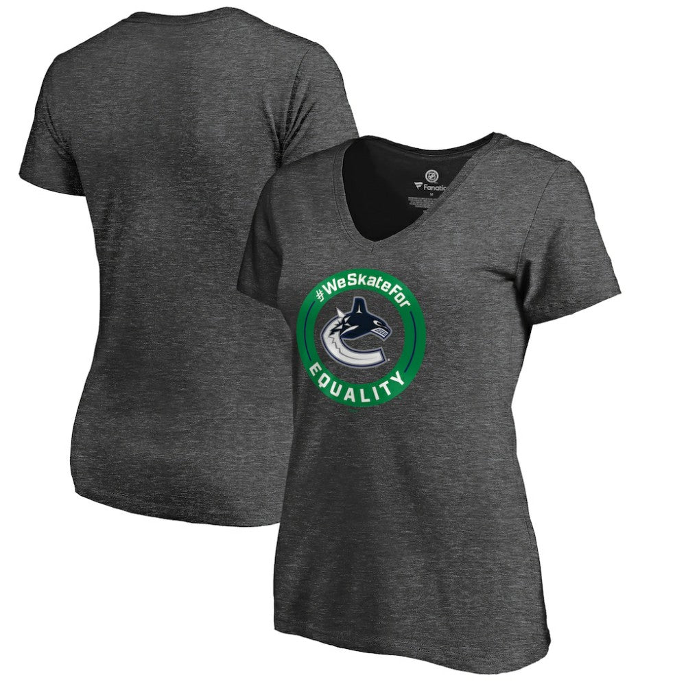NHL Heather Gray Vancouver Canucks Women's #WeSkateFor V-Neck T-Shirt