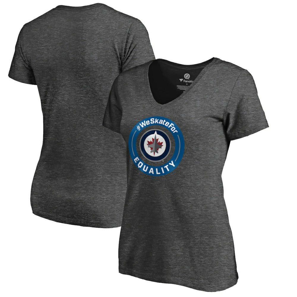NHL Heather Gray Winnipeg Jets Women's #WeSkateFor V-Neck T-Shirt
