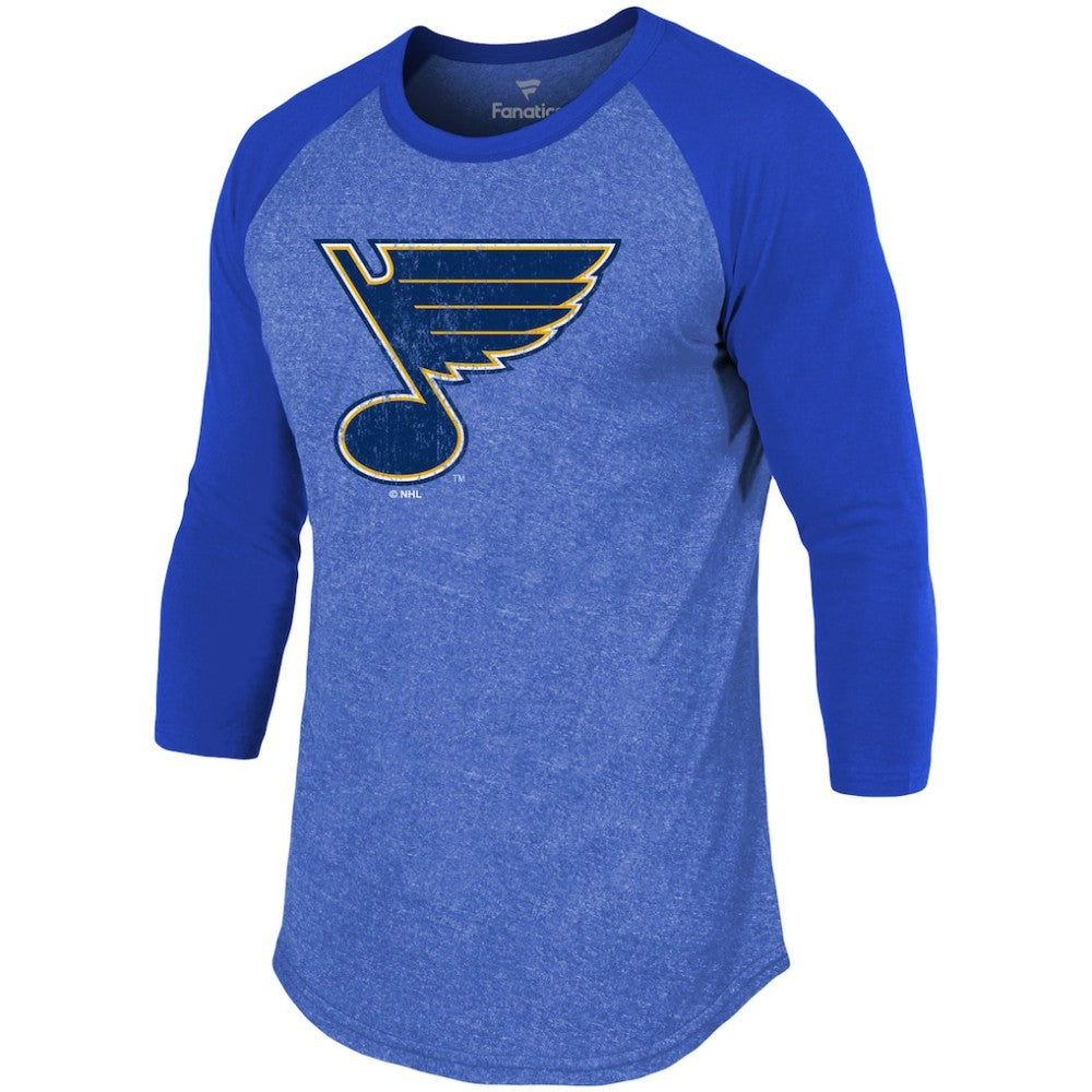 NHL Blue Jordan Binnington St. Louis Blues Fanatics Name & Number Tri-Blend Raglan 3/4-Sleeve T-Shirt
