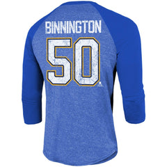 NHL Blue Jordan Binnington St. Louis Blues Fanatics Name & Number Tri-Blend Raglan 3/4-Sleeve T-Shirt