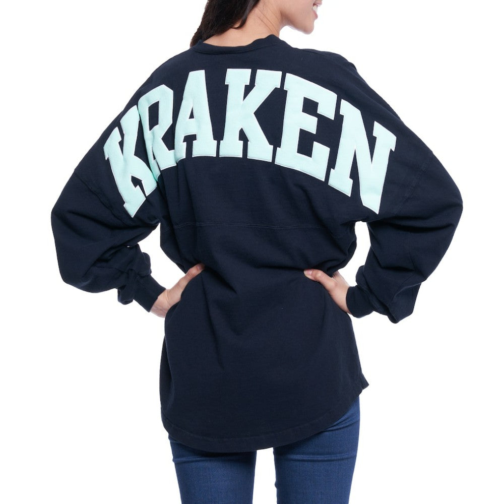NHL Navy Seattle Kraken Fanatics Women's Lace Up Long Sleeve Spirit Top