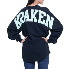 NHL Navy Seattle Kraken Fanatics Women's Lace Up Long Sleeve Spirit Top