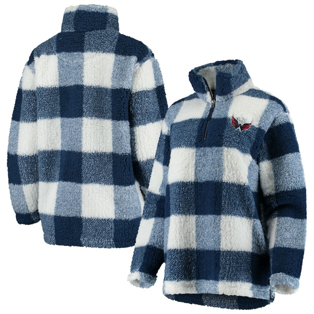 NHL Navy/White Washington Capitals G-III 4Her by Carl Banks Women's Plaid Sherpa Quarter-Zip Jacket