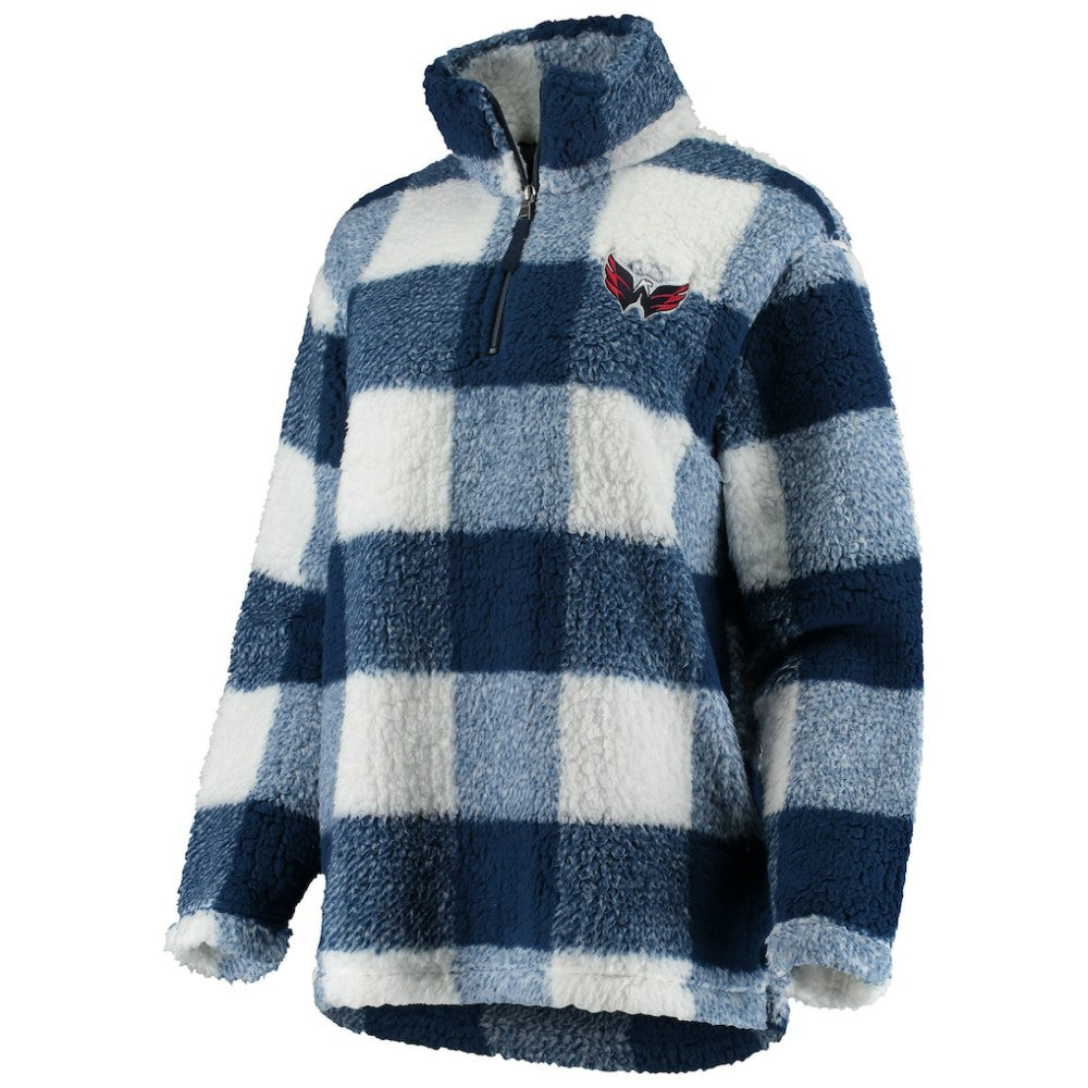 NHL Navy/White Washington Capitals G-III 4Her by Carl Banks Women's Plaid Sherpa Quarter-Zip Jacket