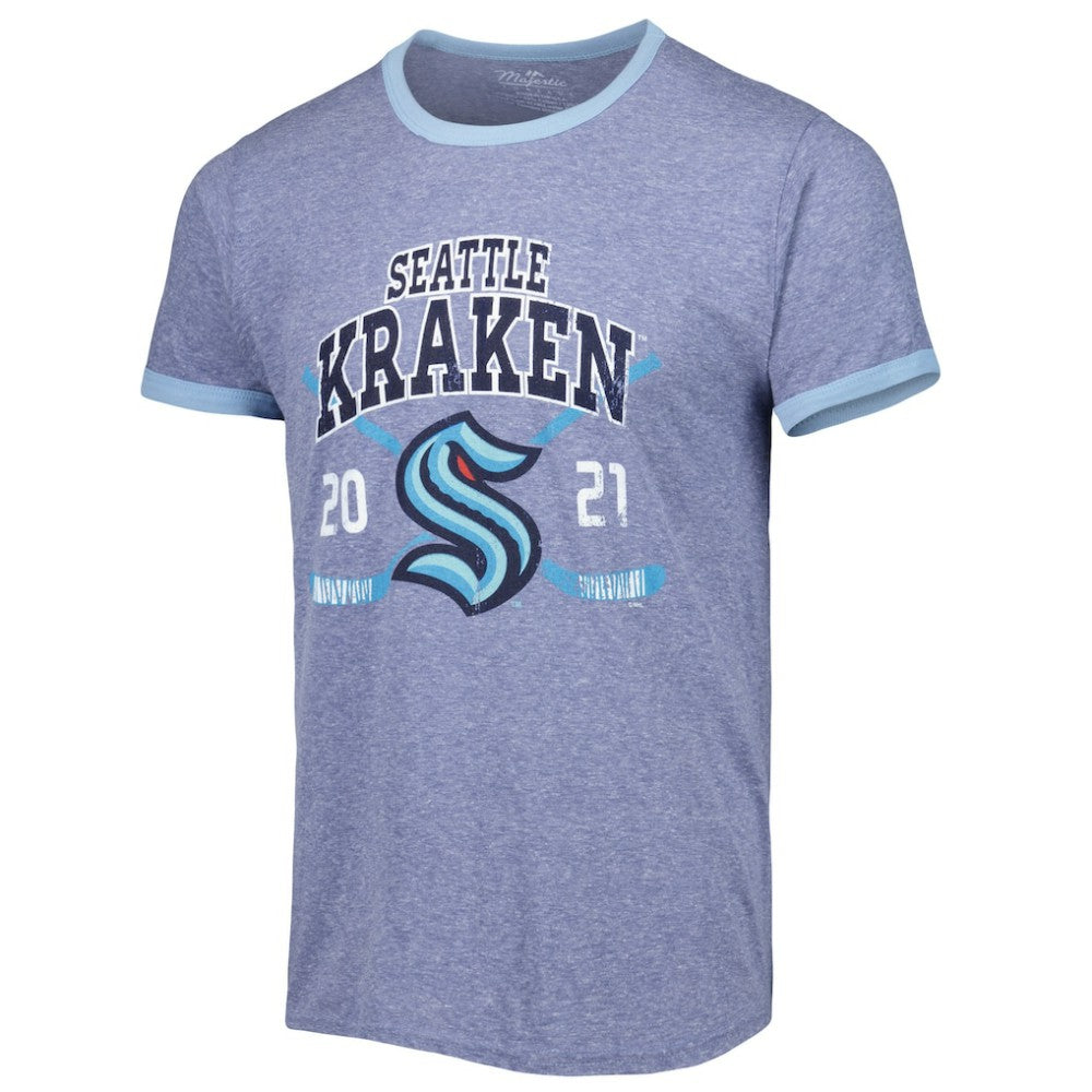 NHL Heathered Deep Sea Blue Seattle Kraken Fanatics Buzzer Beater Tri-Blend Ringer T-Shirt